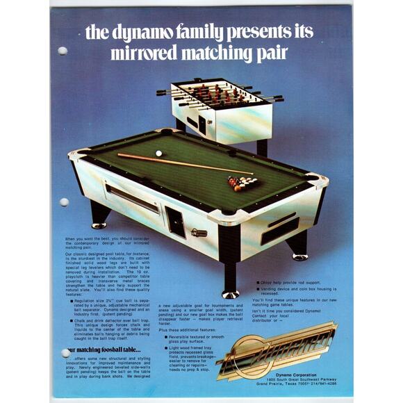 Dynamo Foosball / Pool Table Sale Flyer Vintage Original Soccer Promo 8.5" x 11" - Picture 1 of 2